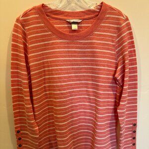 Christopher & Banks Coral & White Stripe Thermal Long Sleeve TShirt Size M *NWT*